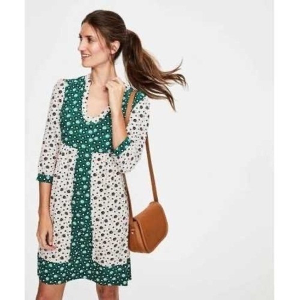 Boden mollie Floral Print Shift Dress Green Pink Womens US 8R 100% viscose
